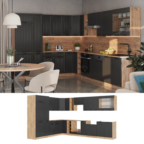 Cuisine En Angle Fame-line 56765 Gris Foncé 347x60cm , Pt Anthracite