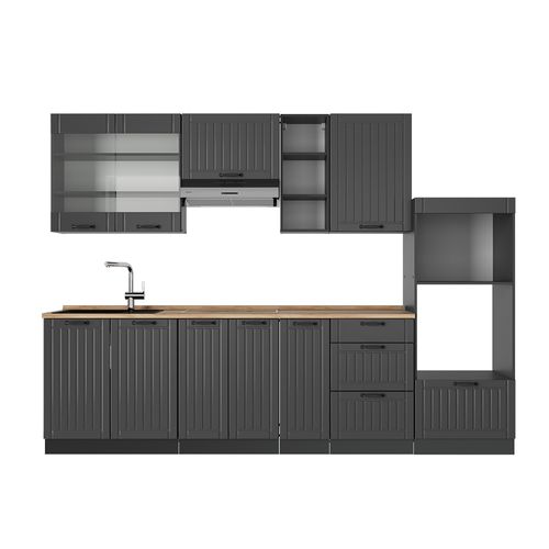 Cuisine Fame-line 56770 Gris Foncé 280cm , Pt Chêne