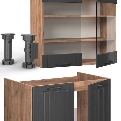 Cuisine Fame-line 56773 Gris Foncé 240cm , Pt Chêne