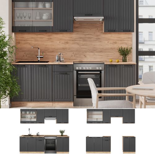 Cuisine Fame-line 56773 Gris Foncé 240cm , Pt Chêne