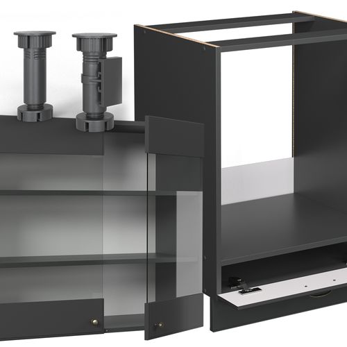 Cuisine En Angle Fame-line 56776 Anthrazit-gold Landhaus 287x60cm , Pt Chêne