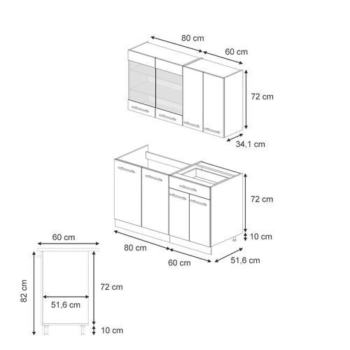 Cuisine Fame-line 56780 Gris Foncé 140cm , Pt Chêne