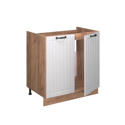 Meuble Bas Sous-évier Fame-line 56794 Blanc Campagne 80cm , Pt Chêne