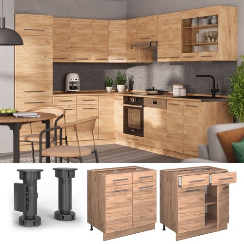 Meuble Cuisine Fame-line 56796 Chêne De Force Doré 80cm , Pt Marbre