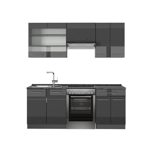 Cuisine Fame-line 56810 Anthracite Haute Brillance 200cm Sans Pt