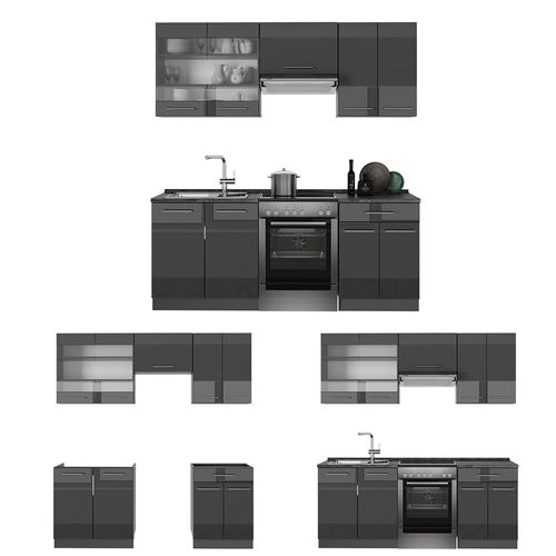 Cuisine Fame-line 56810 Anthracite Haute Brillance 200cm Sans Pt