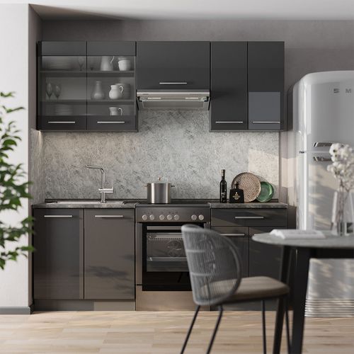 Cuisine Fame-line 56810 Anthracite Haute Brillance 200cm Sans Pt