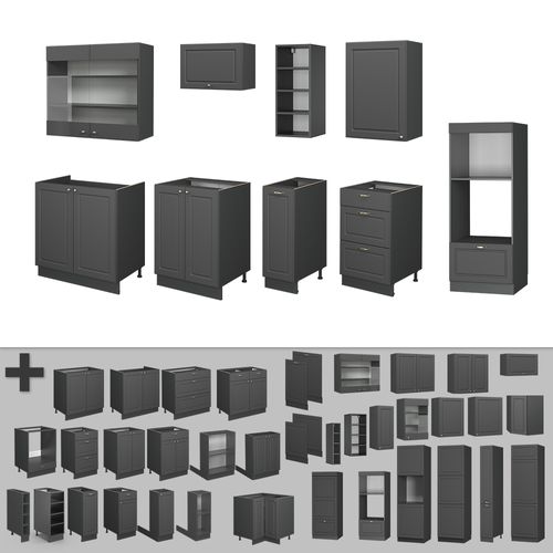 Cuisine Fame-line 56811 Anthrazit-gold Landhaus 280cm , Pt Marbre