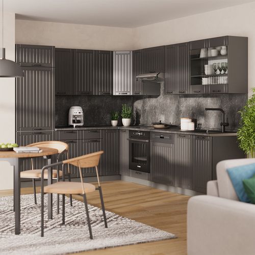 Cuisine En Angle Fame-line 56816 Gris Foncé 287x46cm Sans Pt