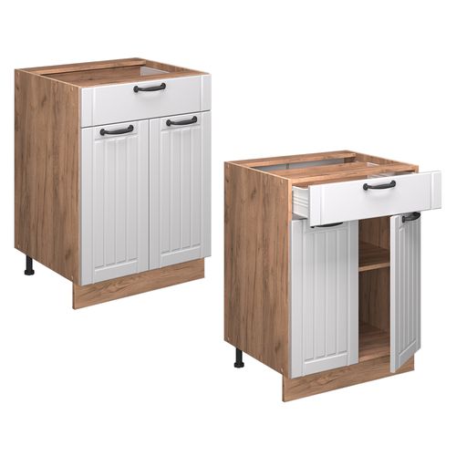 Meuble Cuisine Fame-line 56831 Blanc Campagne 60cm Avec Tiroir, Pt Chêne