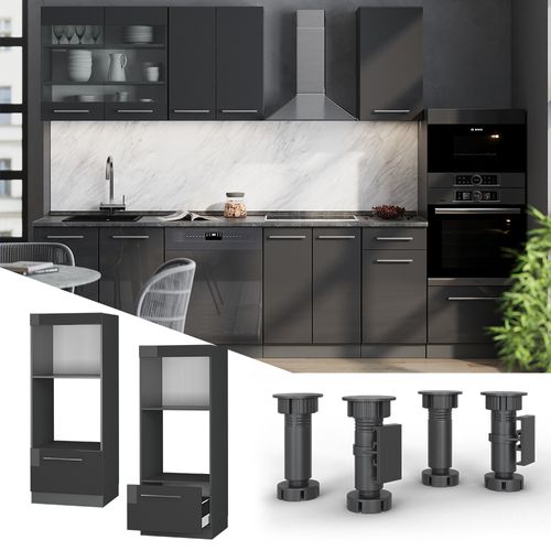 Armoire Micro-ondes Fame-line 56839 Anthracite Haute Brillance 60cm Ouvert