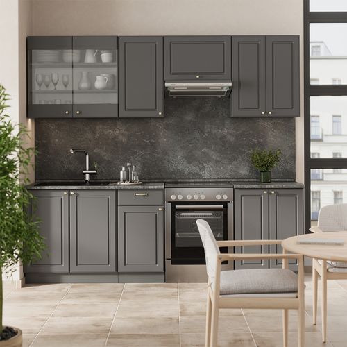 Cuisine Fame-line 56847 Anthrazit-gold Landhaus 200cm Sans Pt