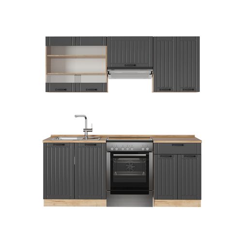 Cuisine Fame-line 56848 Gris Foncé 200cm , Pt Chêne