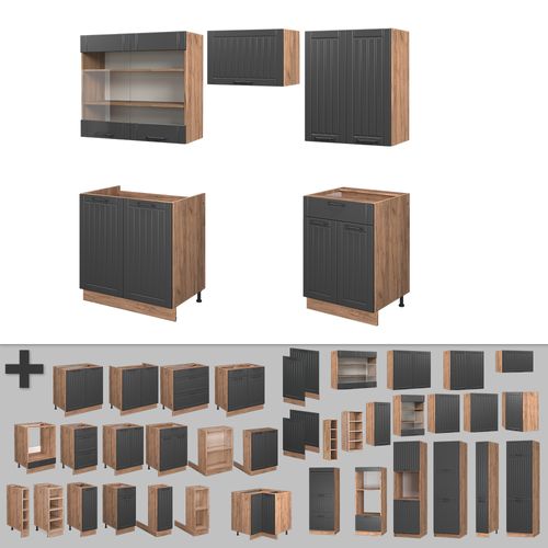 Cuisine Fame-line 56848 Gris Foncé 200cm , Pt Chêne