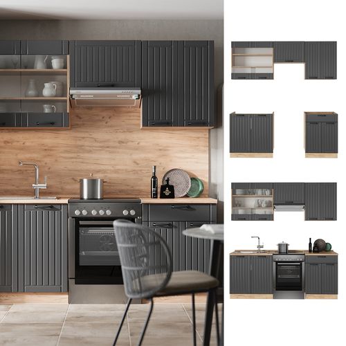 Cuisine Fame-line 56848 Gris Foncé 200cm , Pt Chêne