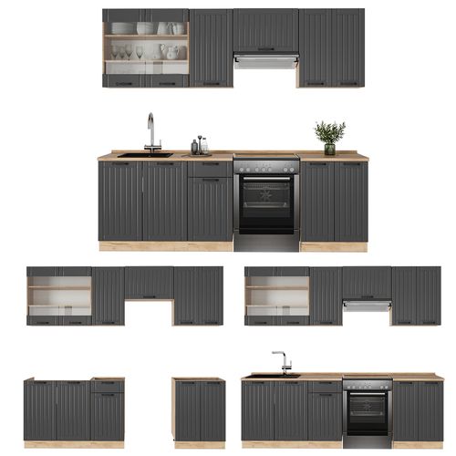 Cuisine Fame-line 56852 Gris Foncé 240cm Sans Pt