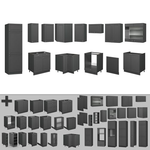 Cuisine En Angle Fame-line 56854 Anthrazit-gold Landhaus 287x60cm , Pt Marbre