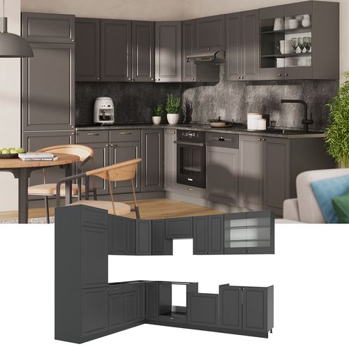 Cuisine En Angle Fame-line 56854 Anthrazit-gold Landhaus 287x60cm , Pt Marbre