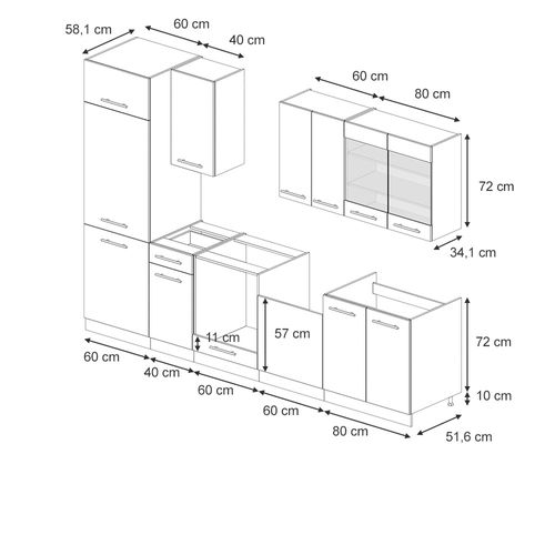 Cuisine Fame-line 56855 Gris Foncé 300cm Sans Pt