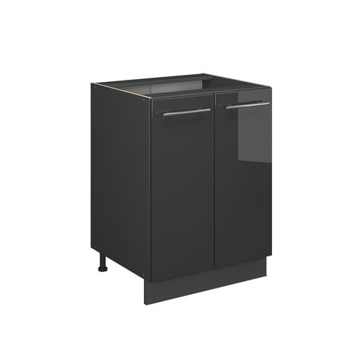 Meuble Bas De Cuisine Fame-line 56859 Anthracite Haute Brillance 60cm , Pt Chêne