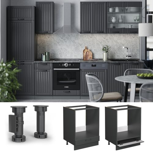 Meuble Pour Four Fame-line 56865 Gris Foncé 60cm , Pt Marbre