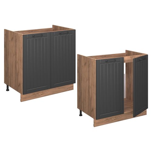 Meuble Bas Sous-évier Fame-line 56872 Gris Foncé 80cm , Pt Anthracite