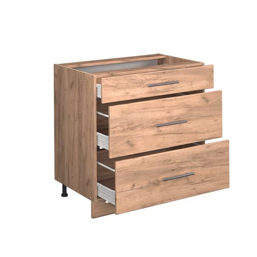 Meuble Cuisine Fame-line 56882 Chêne De Force Doré 80cm Avec 3 Tiroirs, Pt Anthracite