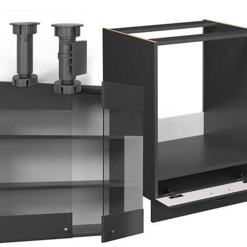 Cuisine En Angle Fame-line 56886 Anthrazit-gold Landhaus 190x60cm , Pt Marbre