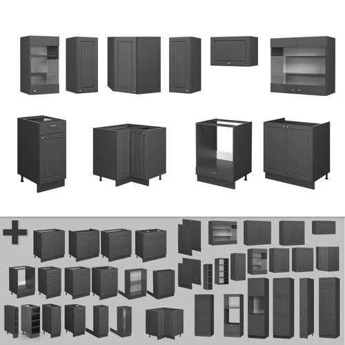 Cuisine En Angle Fame-line 56886 Anthrazit-gold Landhaus 190x60cm , Pt Marbre