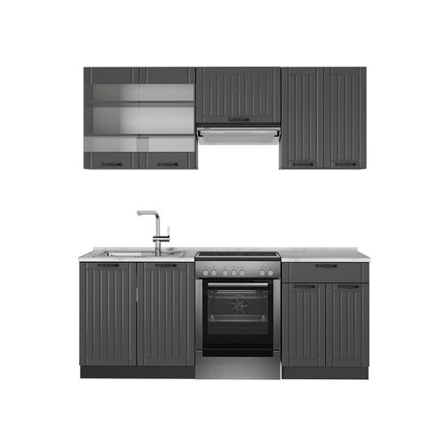 Cuisine Fame-line 56889 Gris Foncé 200cm , Pt Marbre