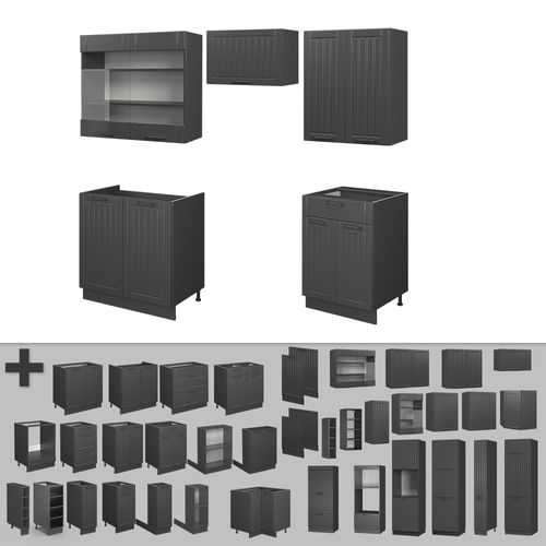 Cuisine Fame-line 56889 Gris Foncé 200cm , Pt Marbre