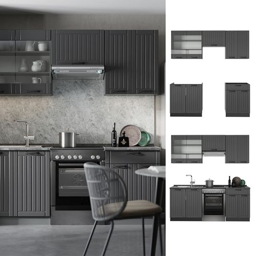 Cuisine Fame-line 56889 Gris Foncé 200cm , Pt Marbre