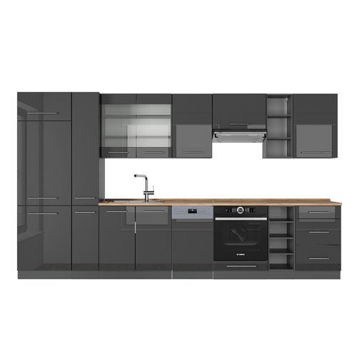 Cuisine Fame-line 56892 Anthracite Haute Brillance 355cm , Pt Chêne