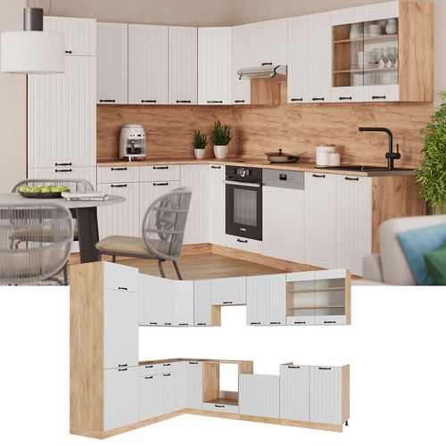 Cuisine En Angle Fame-line 56896 Blanc Campagne 287x60cm , Pt Chêne