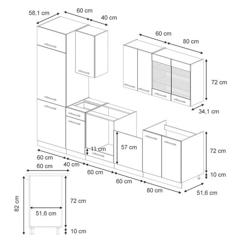 Cuisine Fame-line 56898 Blanc Campagne 300cm , Pt Marbre