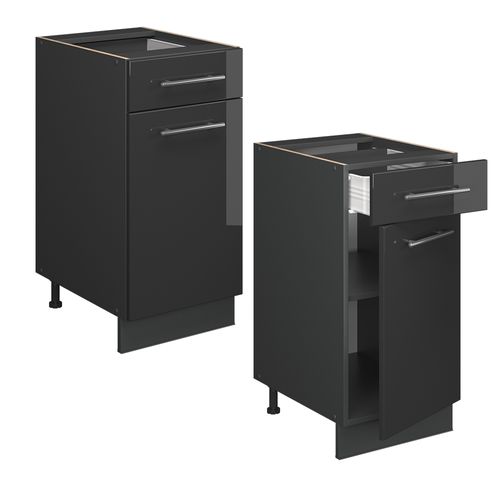 Meuble Cuisine Fame-line 56903 Anthracite Haute Brillance 40cm , Pt Chêne