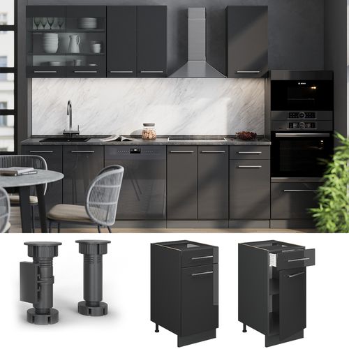 Meuble Cuisine Fame-line 56904 Anthracite Haute Brillance 40cm , Pt Marbre