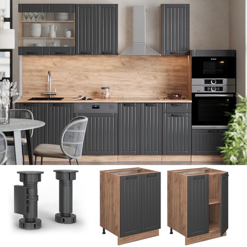 Meuble Bas De Cuisine Fame-line 56914 Gris Foncé 60cm , Pt Anthracite