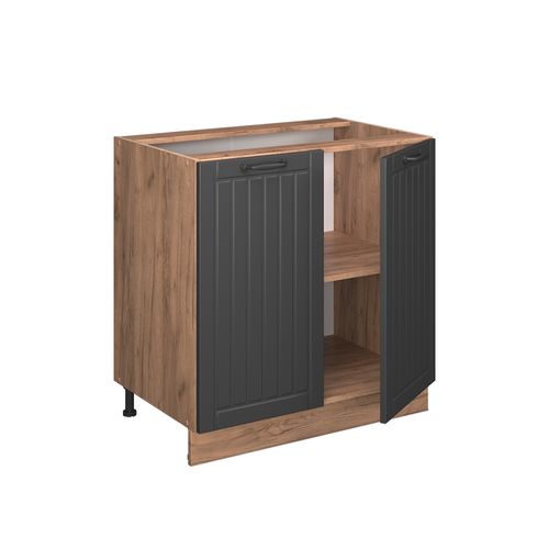 Meuble Bas De Cuisine Fame-line 56915 Gris Foncé 80cm Avec Étagère, Pt Marbre