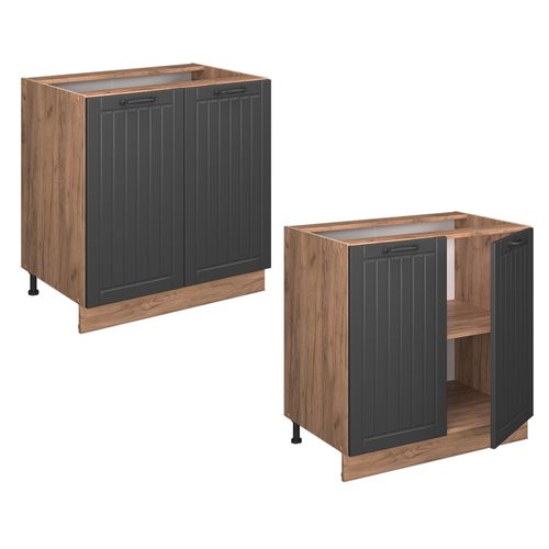 Meuble Bas De Cuisine Fame-line 56915 Gris Foncé 80cm Avec Étagère, Pt Marbre