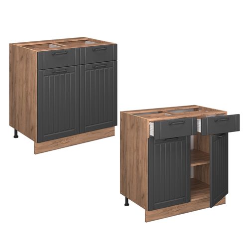 Meuble Cuisine Fame-line 56917 Gris Foncé 80cm , Pt Marbre