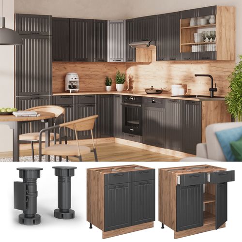 Meuble Cuisine Fame-line 56917 Gris Foncé 80cm , Pt Marbre