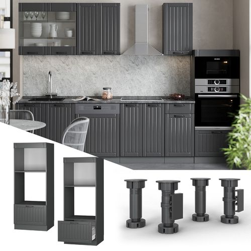 Armoire Micro-ondes Fame-line 56923 Gris Foncé 60cm Ouvert