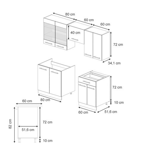 Cuisine Fame-line 56931 Gris Foncé 200cm , Pt Marbre