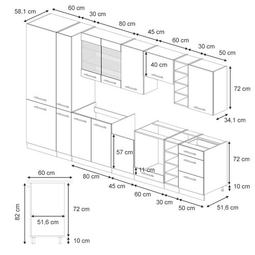 Cuisine Fame-line 56933 Anthrazit-gold Landhaus 355cm , Pt Marbre