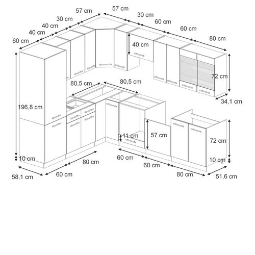Cuisine En Angle Fame-line 56938 Blanc Campagne 287x46cm Sans Pt
