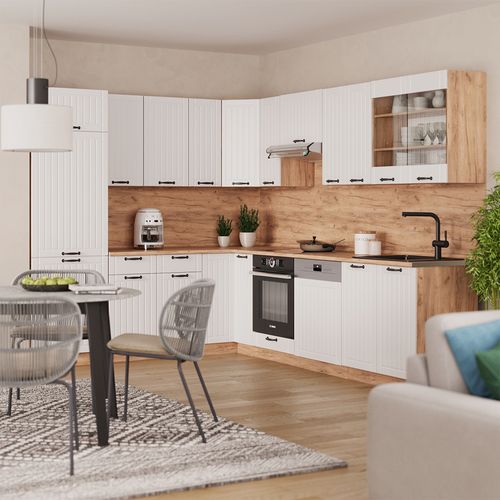 Cuisine En Angle Fame-line 56938 Blanc Campagne 287x46cm Sans Pt