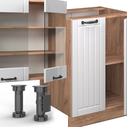 Cuisine Fame-line 56940 Blanc Campagne 300cm Avec Armoire Haute, Pt Anthracite