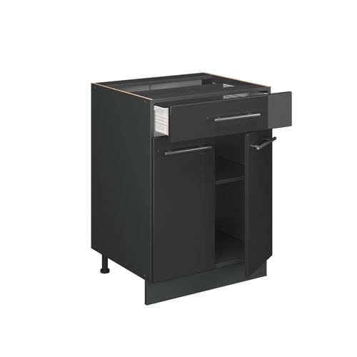 Meuble Cuisine Fame-line 56945 Anthracite Haute Brillance 60cm Avec Tiroir, Pt Anthracite