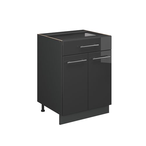 Meuble Cuisine Fame-line 56945 Anthracite Haute Brillance 60cm Avec Tiroir, Pt Anthracite